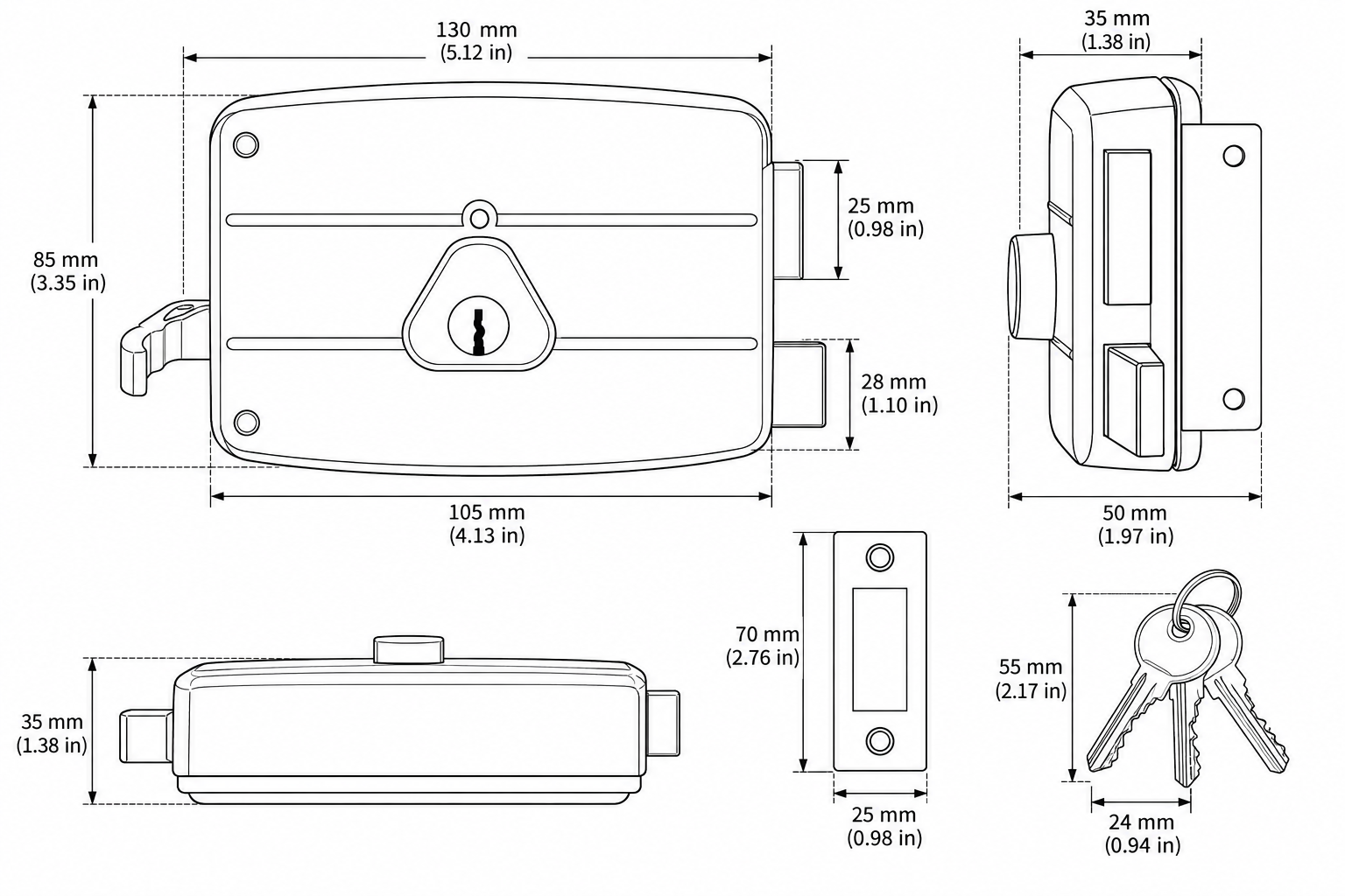 RL1002 Surface Mounted Black Rim Lock – Wholesale Door Rim Lock Manufacturer