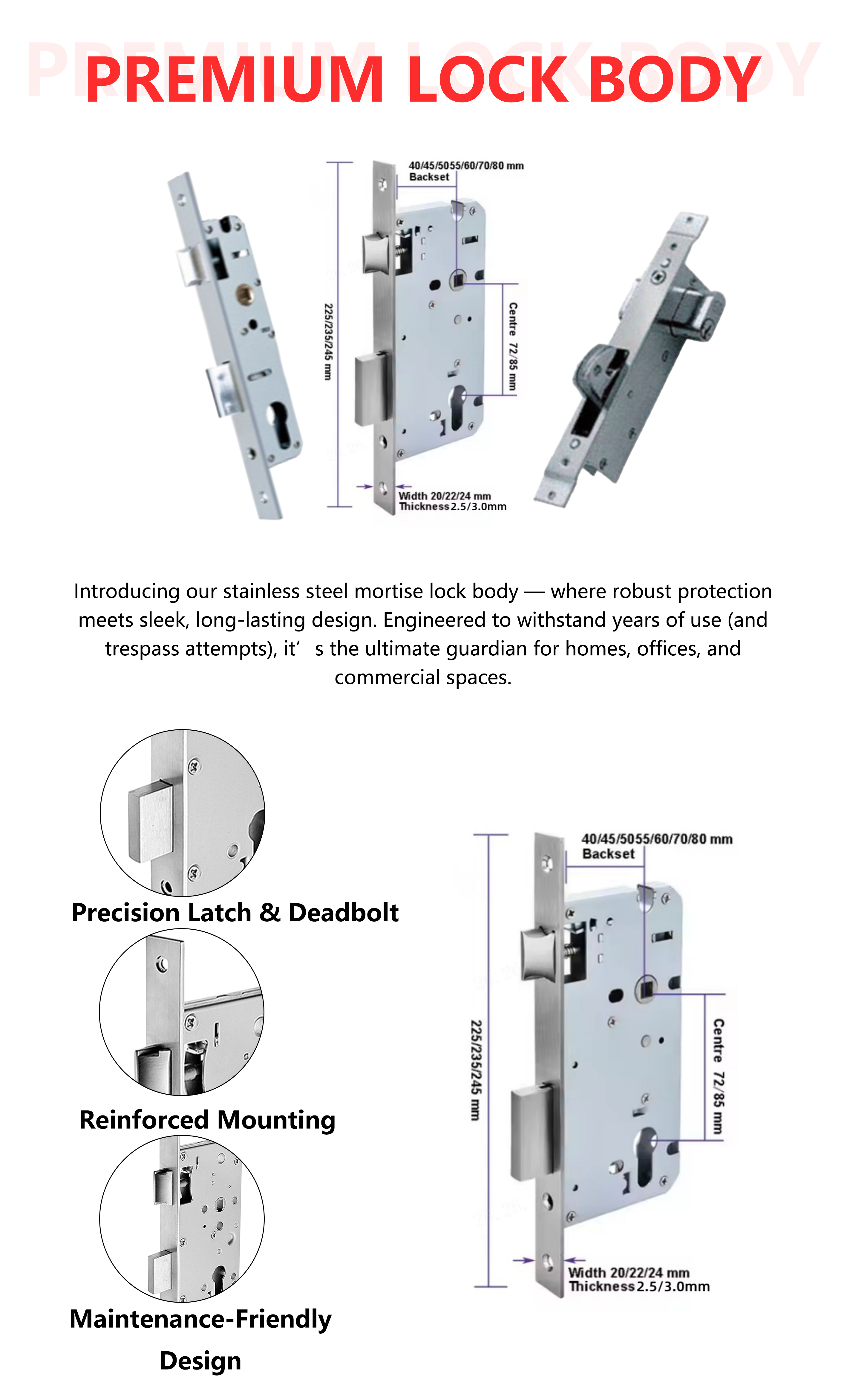 ML1054 Single Cylinder Mortise Deadbolt Lock for Entry Doors