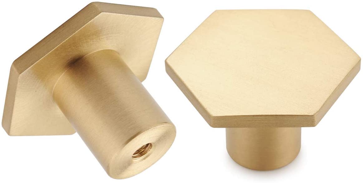 Gold brass single-hole hexagon cabinet knobs