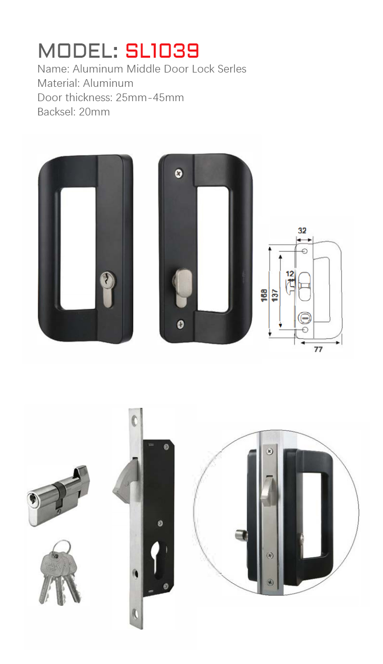 SL1039 Modern luxury Aluminium narrow 85 mmPassword Aluminum Sliding Door Lock Modern designed stainless steel sliding door lock with zinc material body 