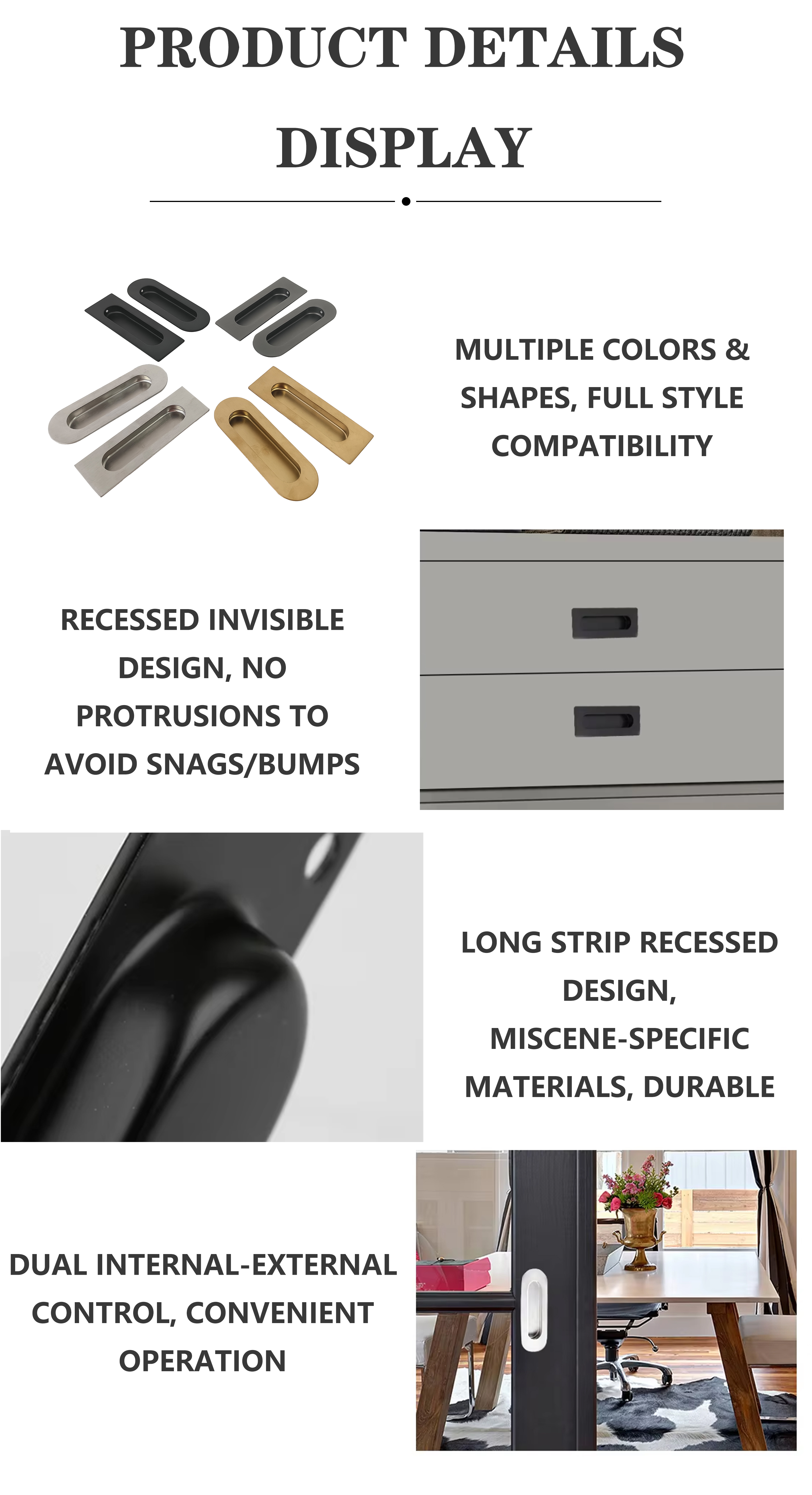 Concealed Handle Smooth Embedded Structure For Household Door Cabinet Hardware Parts