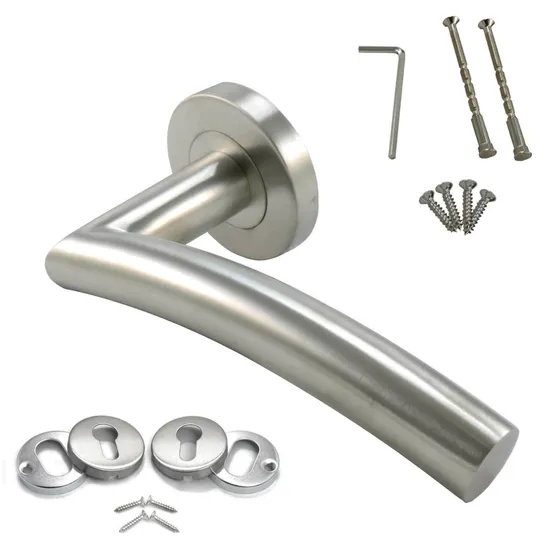 LH1009 Curved Tubular Arched Lever Handle Stainless Steel Door Handle On Rose for Residential Hotel and Commercial Doors