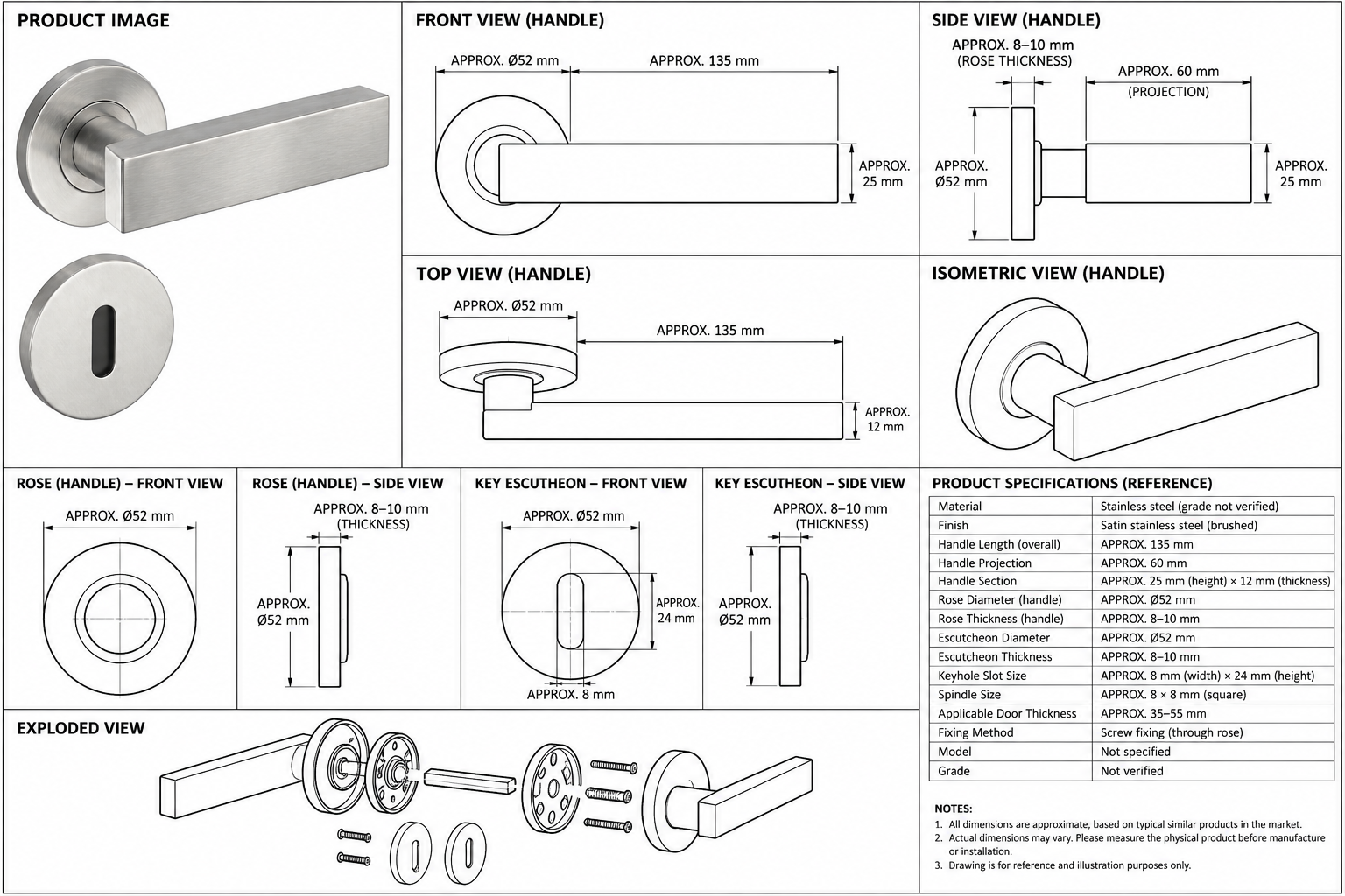 LH1102 Flat Rectangular Stainless Steel Door Lever Handle on Round Rose