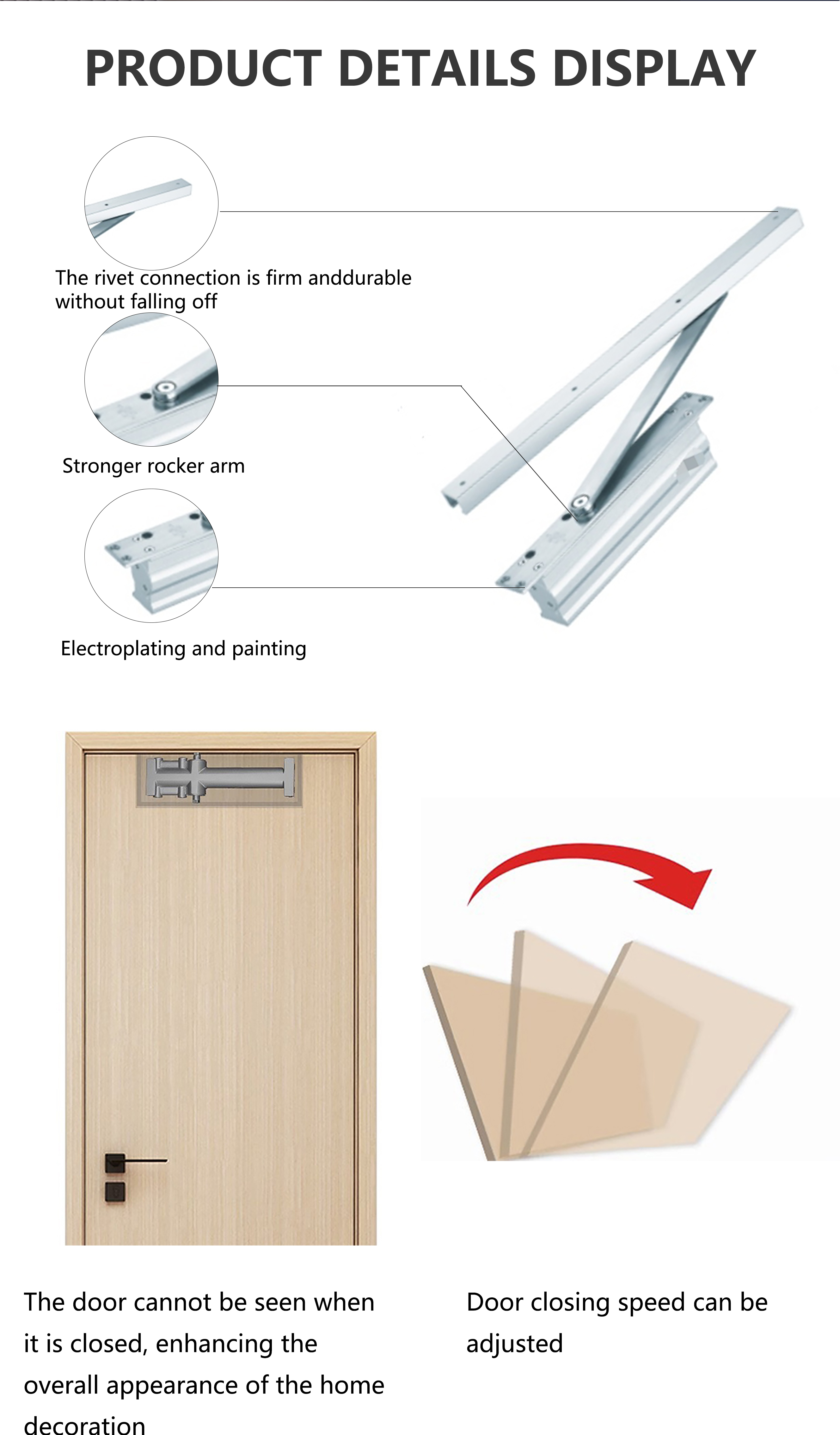 Non Handed Concealed Door Closer Universal Installation For Left And Right Opening Doors