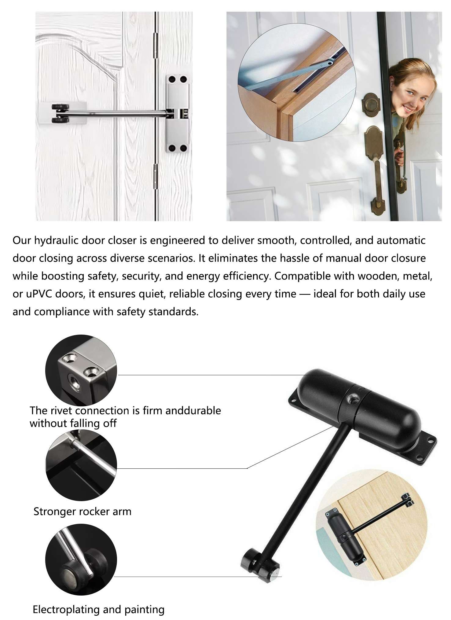 Spring Door Closer Flexible Rebound Design For Common Household Door Hardware Fittings