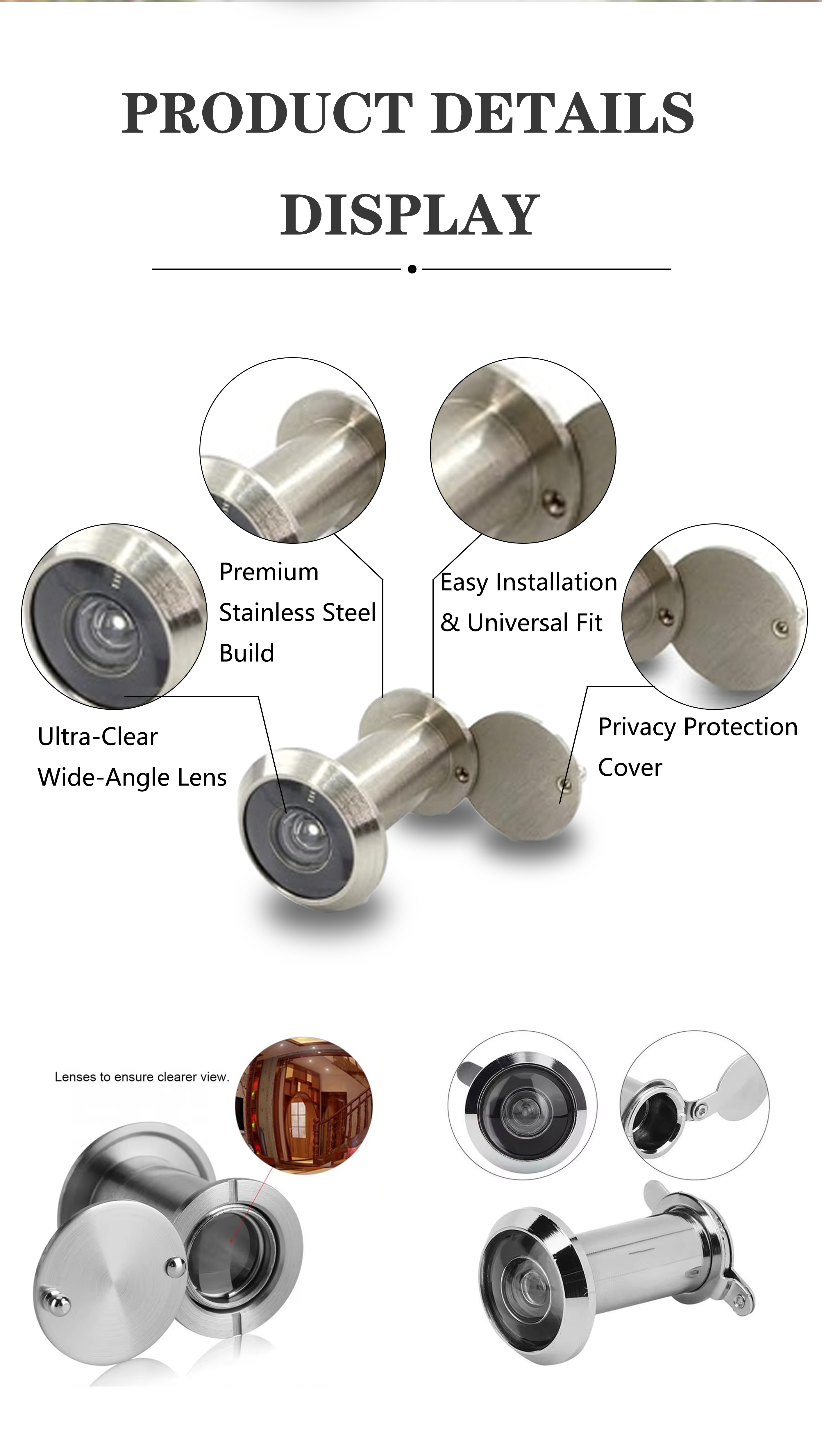 DV1002 Peephole Camera Wide Angle Door Viewer 160 Degree Privacy Cover for All Doors