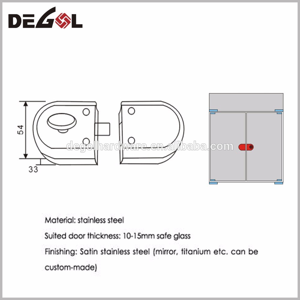 stainless steel double sided commercial bathroom glass door lock