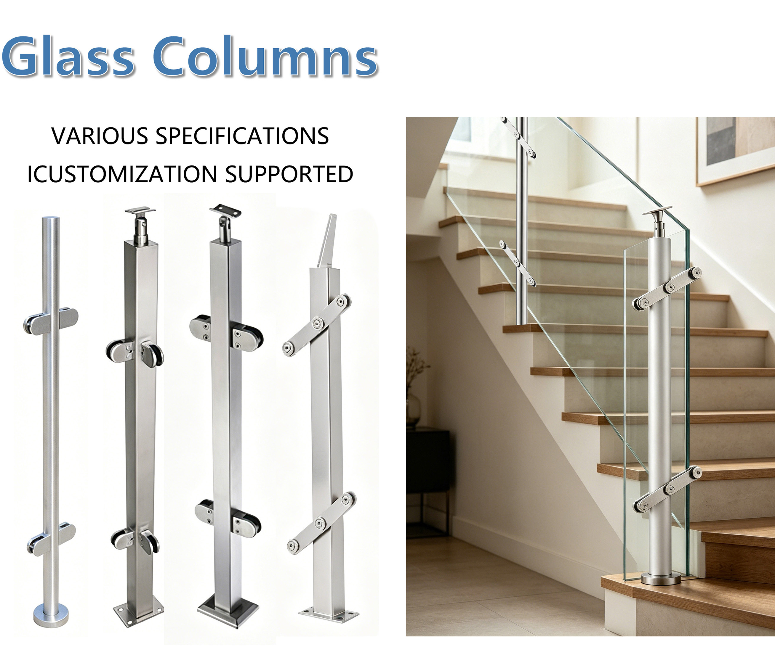 Glass Railing Post Solid Stainless Structure For Outdoor Balcony Guardrail Installation Parts