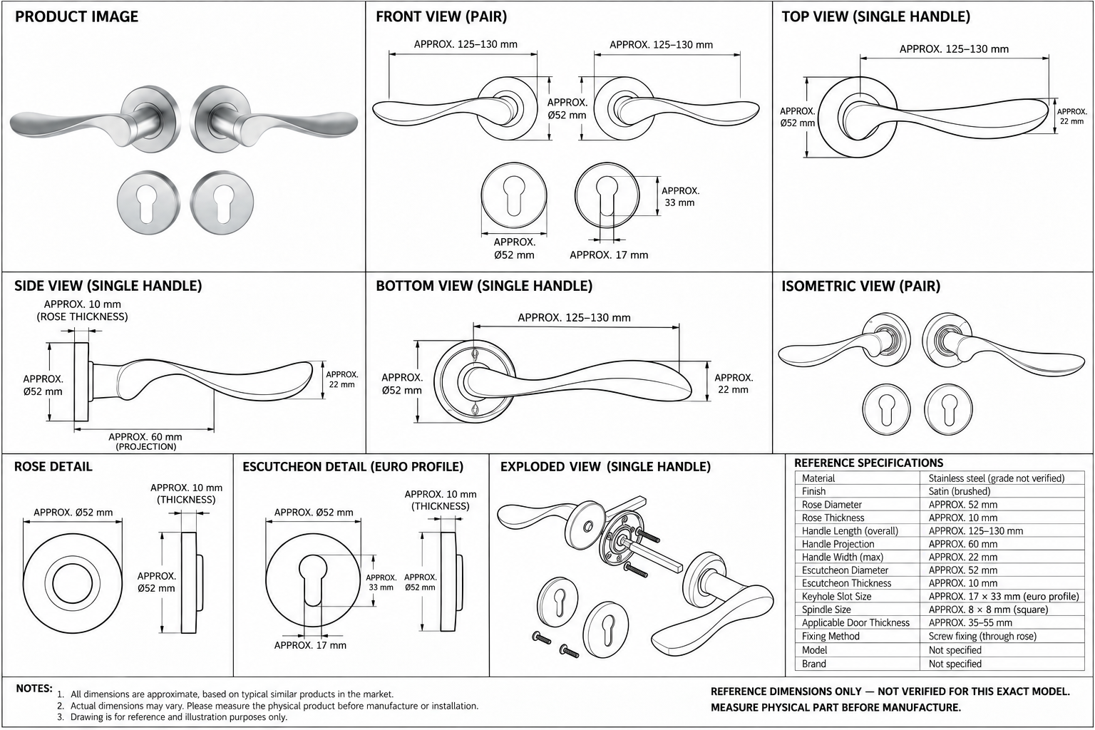 LH1103 Modern Wave-Shaped Curved Door Lever Handle with Round Rose and Euro Profile Escutcheon