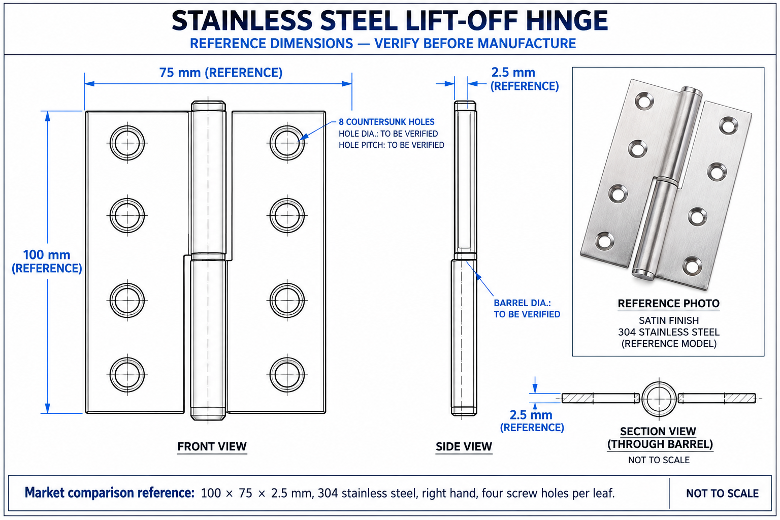 DH1031 4×3 Inch Stainless Steel Lift-Off Door Hinge Removable Door Hinge for Commercial Doors