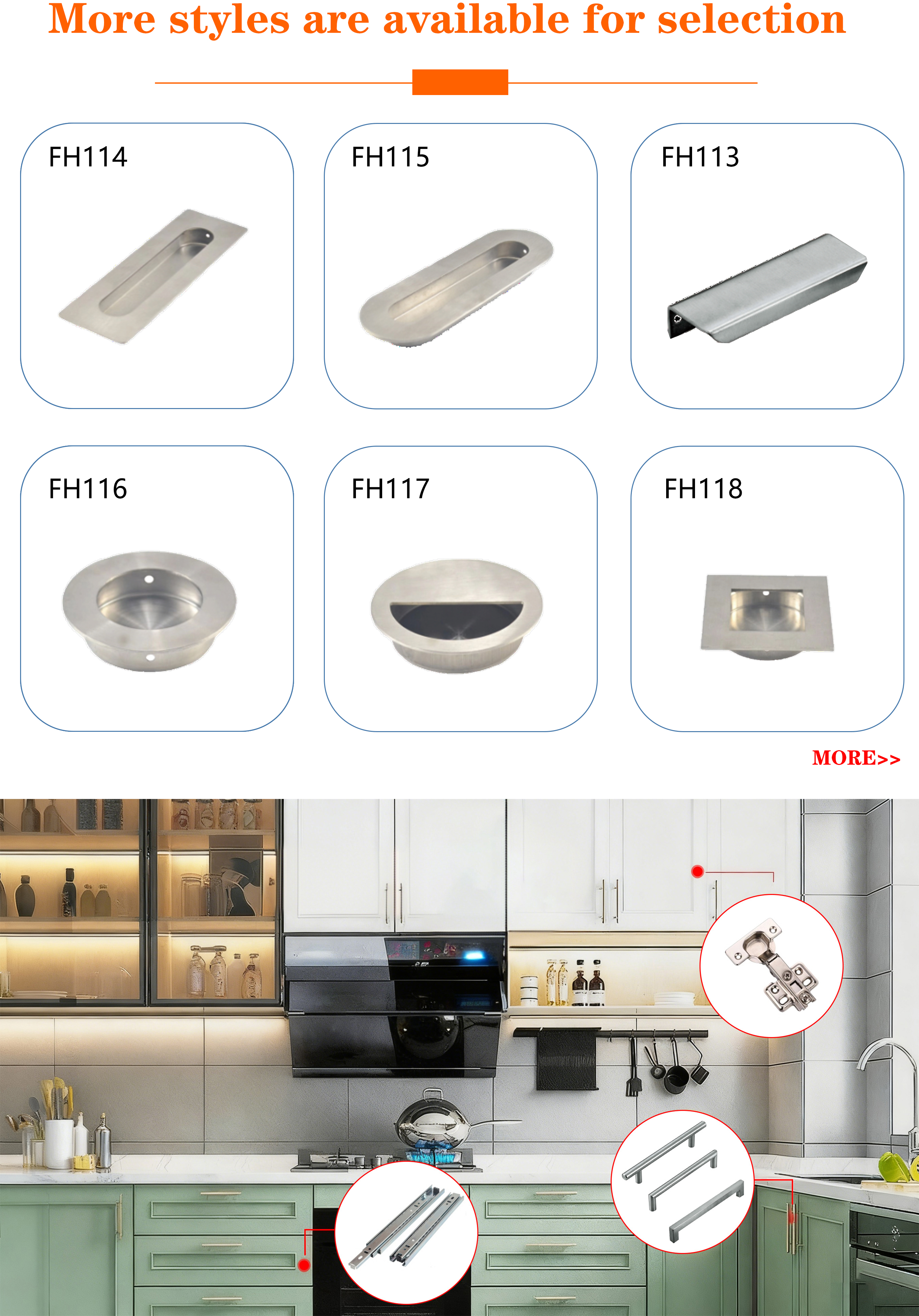 Concealed Handle Smooth Embedded Structure For Household Door Cabinet Hardware Parts
