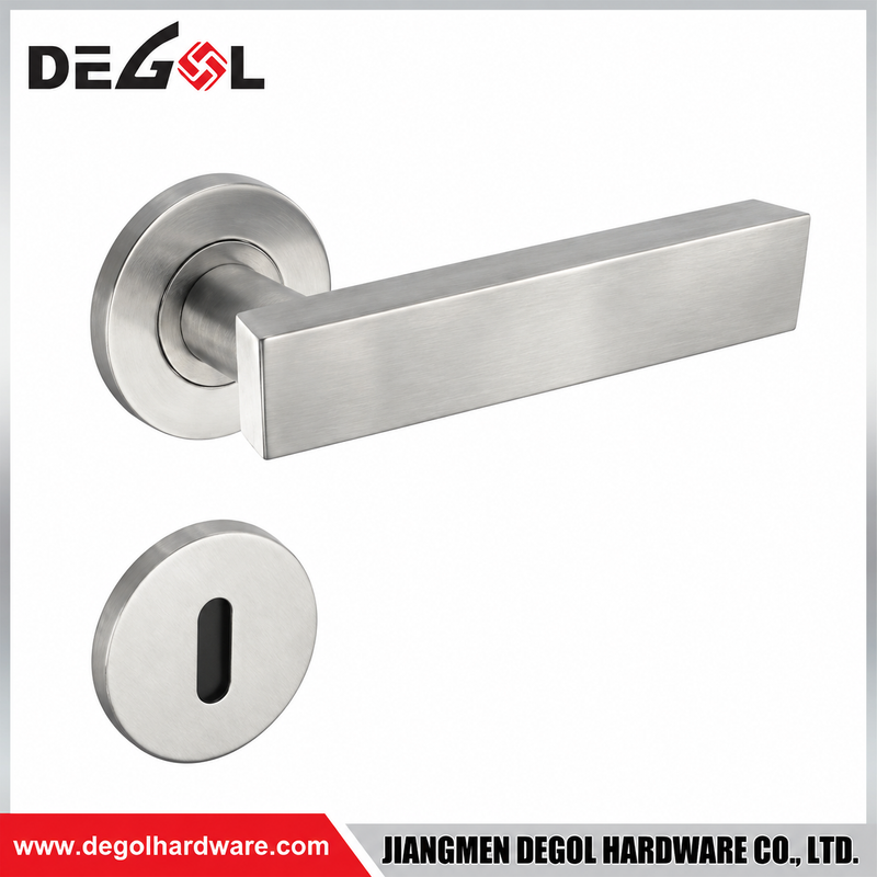 LH1102 Flat Rectangular Stainless Steel Door Lever Handle on Round Rose