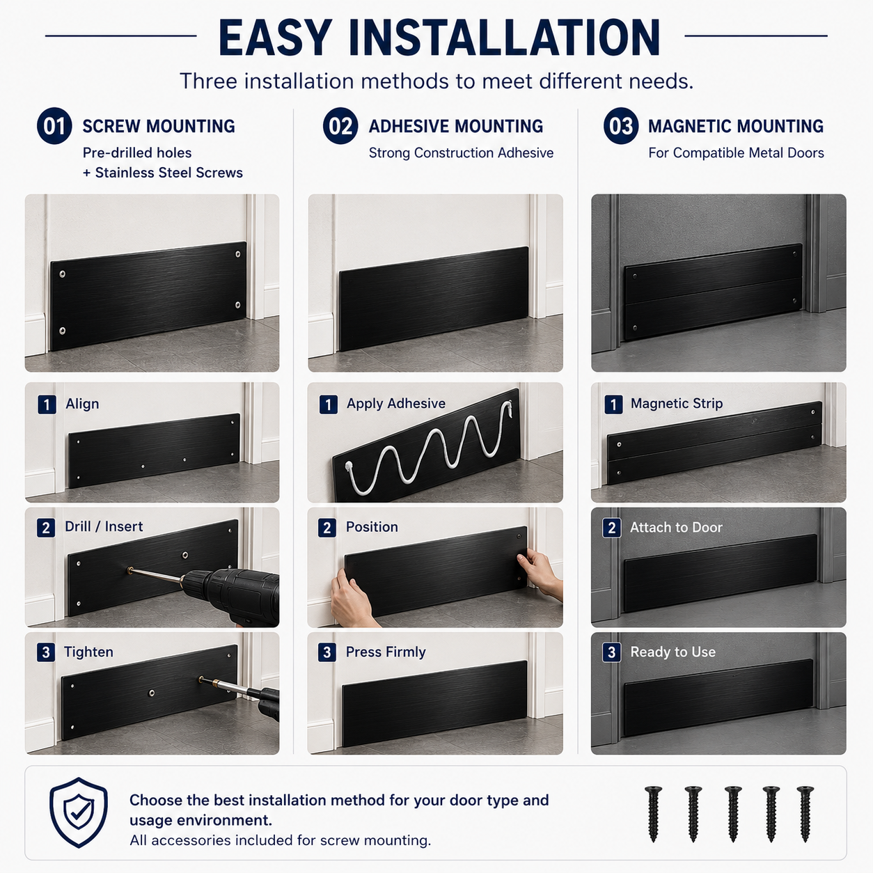 Stainless Steel Door Kick Plate Heavy‑Duty Bottom Protection Plate For Commercial & Residential Doors