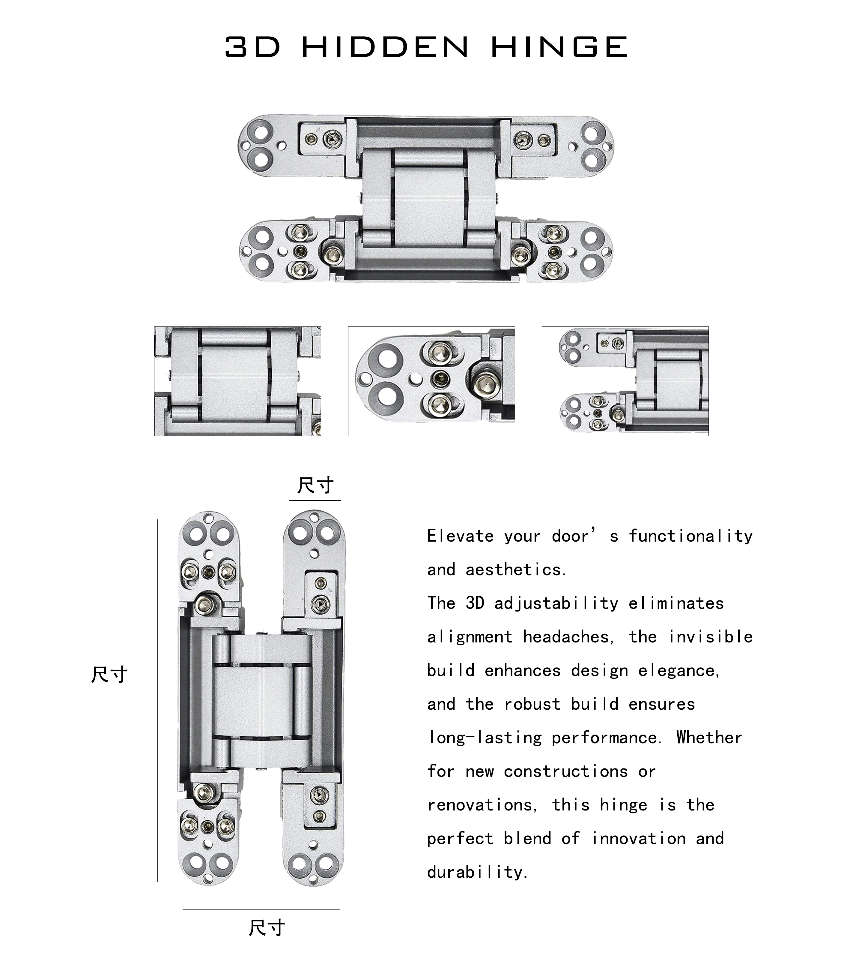 CDH1014 Adjustable Concealed Hinge Heavy Duty Invisible Door Hinge for Wooden and Interior Doors