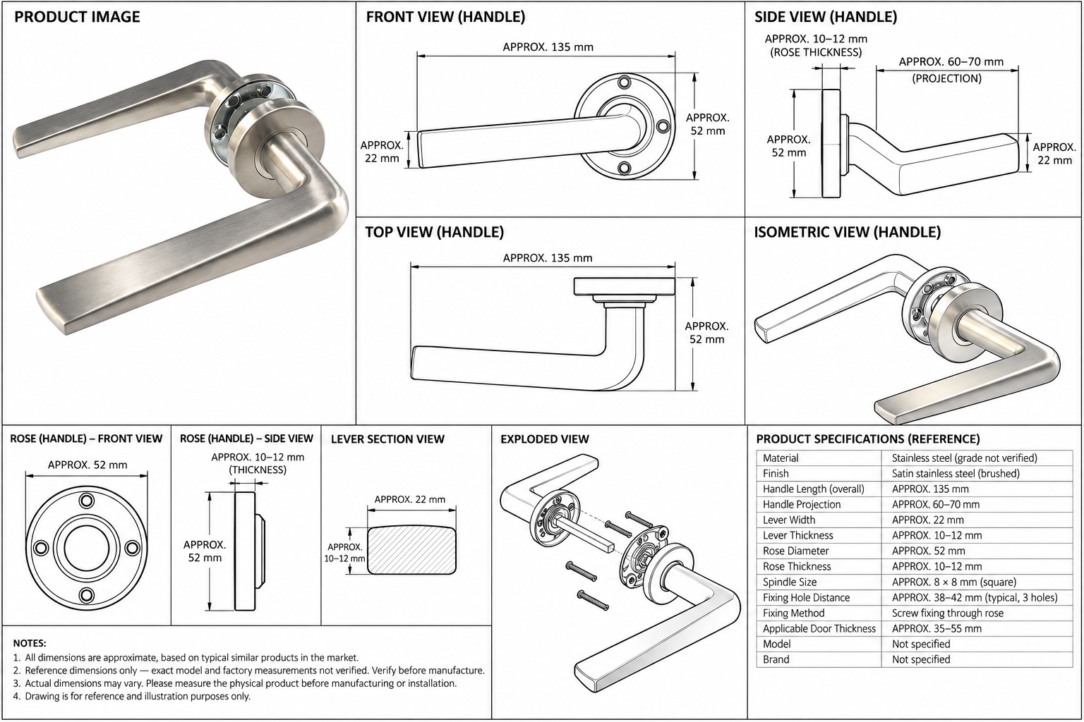 LH1013 Offset Rectangular Stainless Steel Door Lever Handle on Round Rose