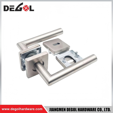 LH1091 L-Shape Stainless Steel Split Square Rose Lever Door Handle with Square Keyhole Cover Plate