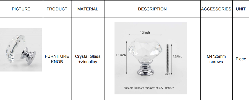 New Design Crystal Glass cabinet knob handle