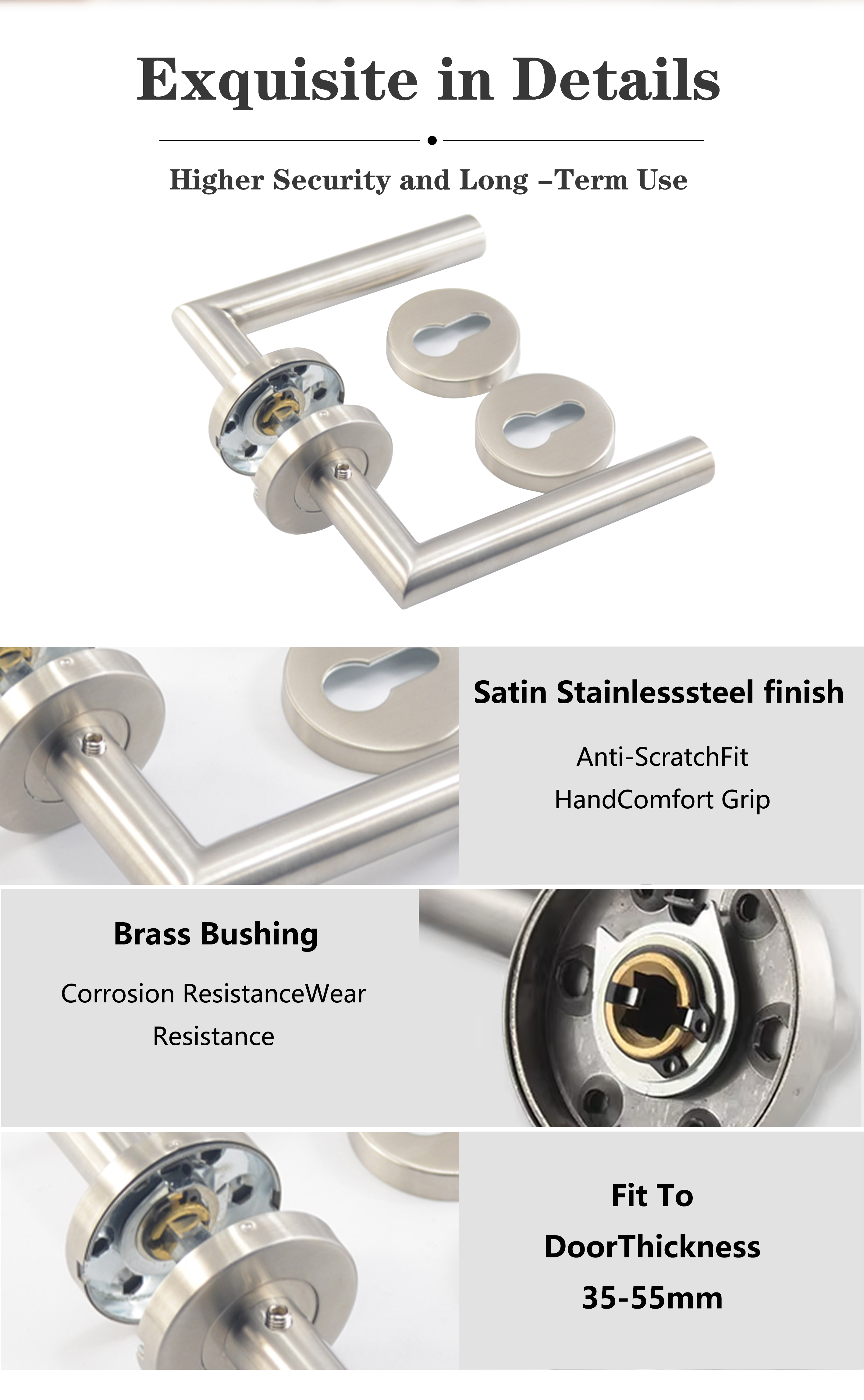 LH1004 Stainless Steel T-bar Lever on Round Rose Door Handle