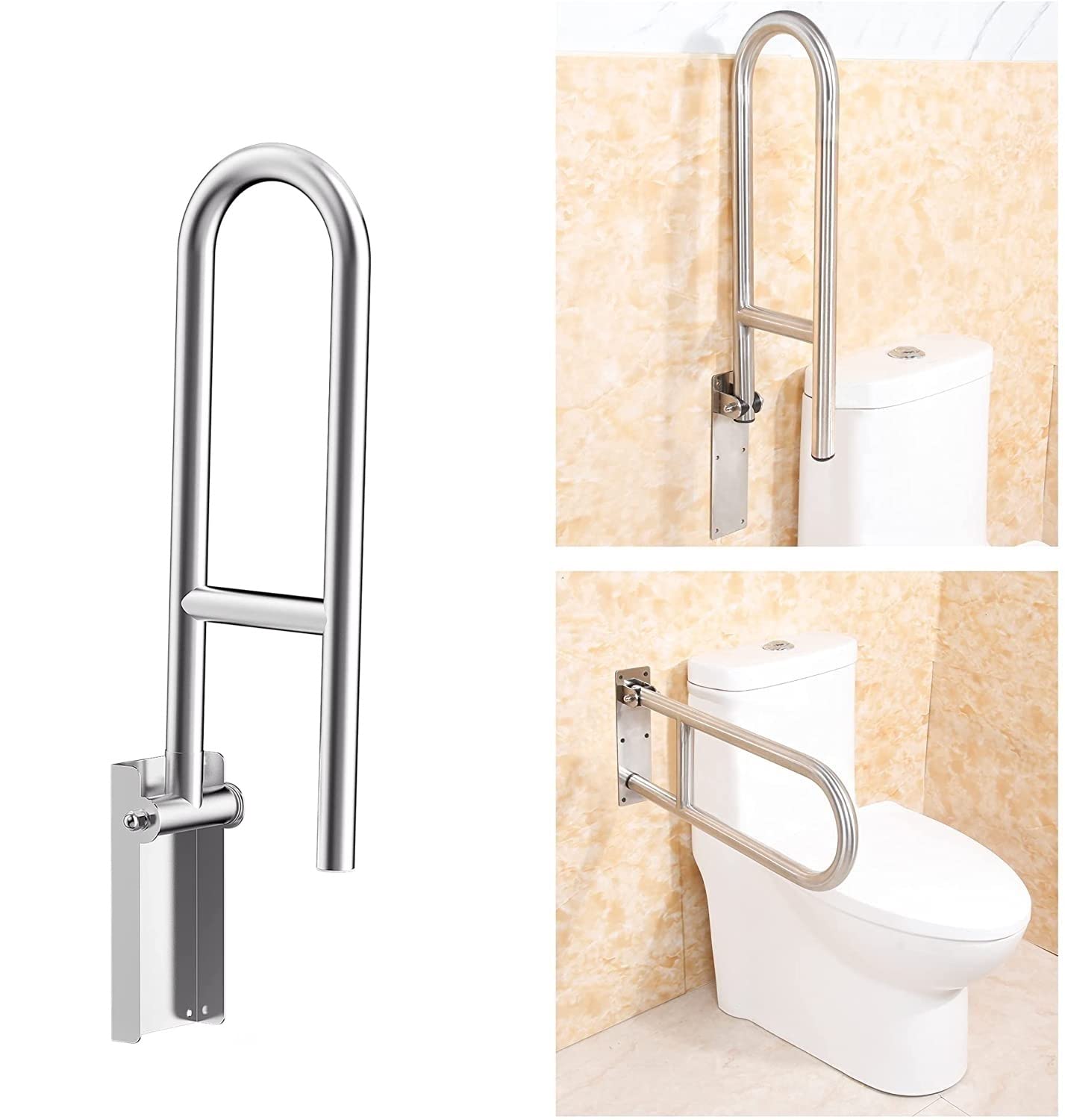 Foldable U Shape Grab Bar Toilet Safety Handrail for Elderly Handicap