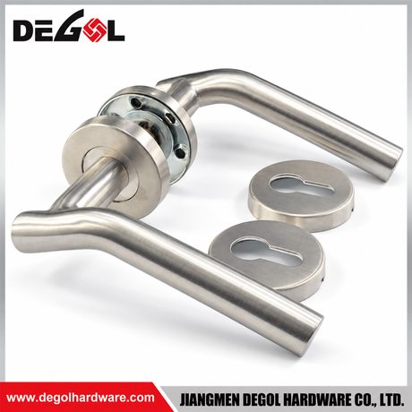 LH1093 Modern Stainless Steel Round Tubular Door Lever Handle on Round Rose