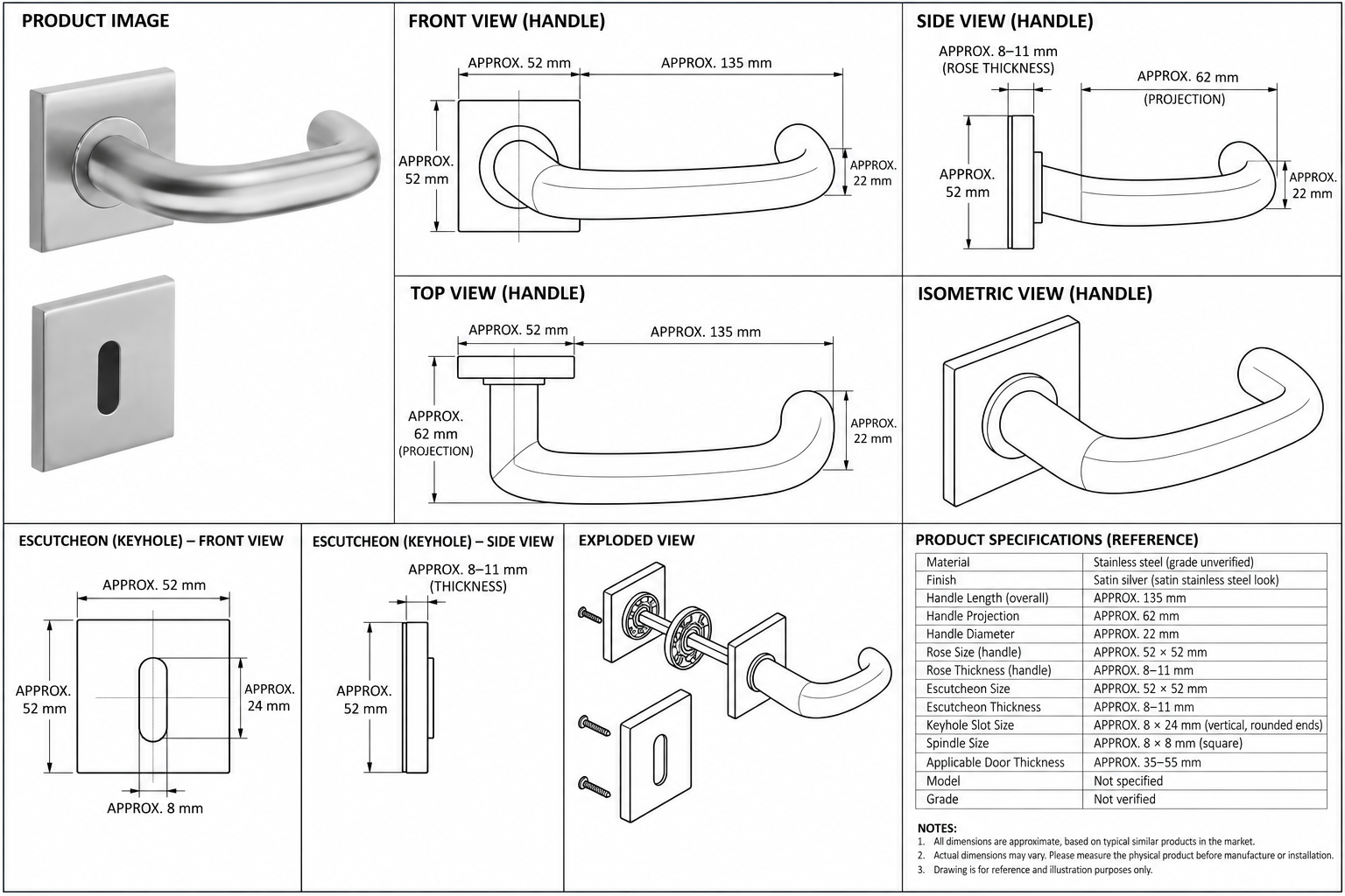 LH1100 Modern U-Shaped Stainless Steel Door Lever Handle with Square Rose