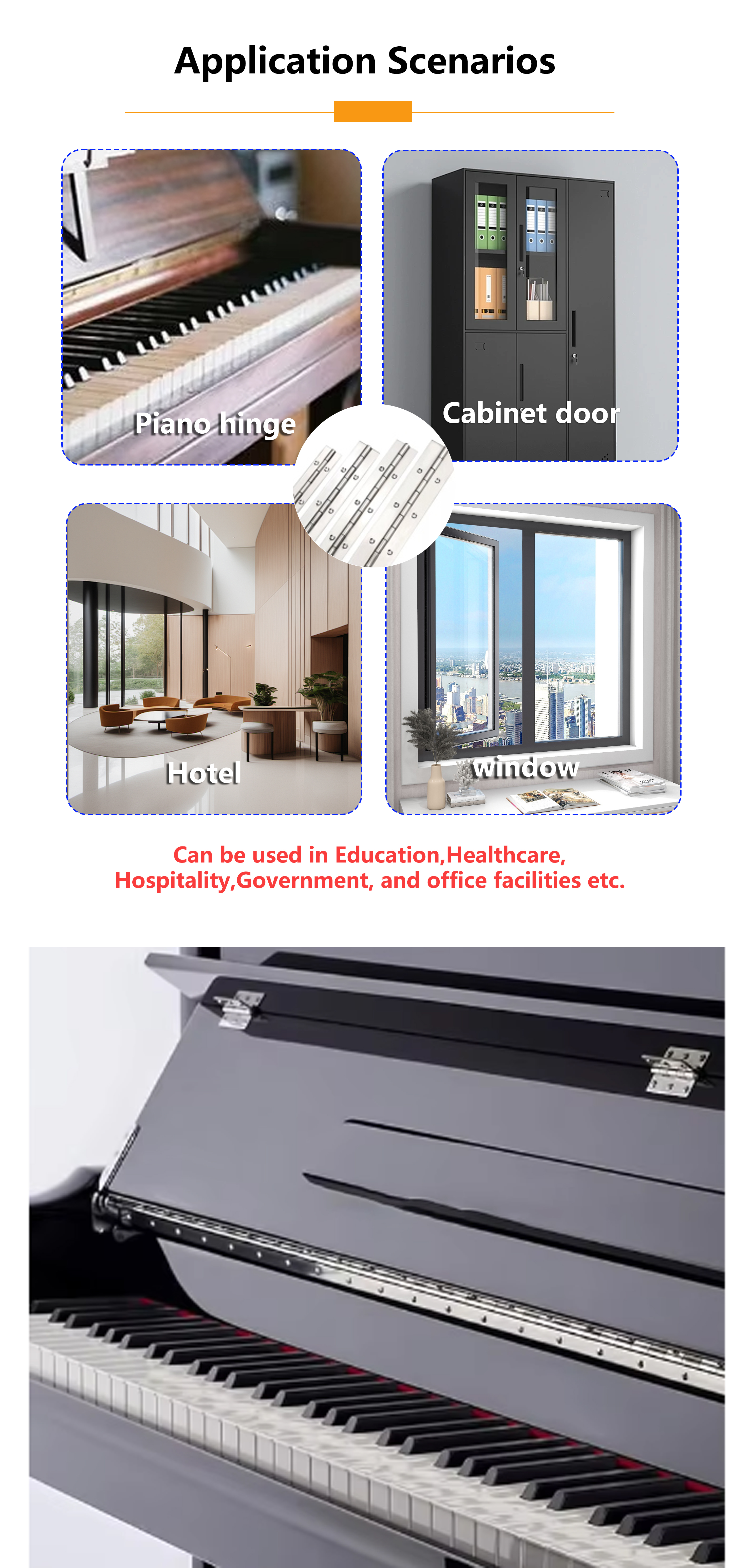 Heavy Duty Stainless Steel Piano Hinge With Holes For Cabinet Furniture Installation