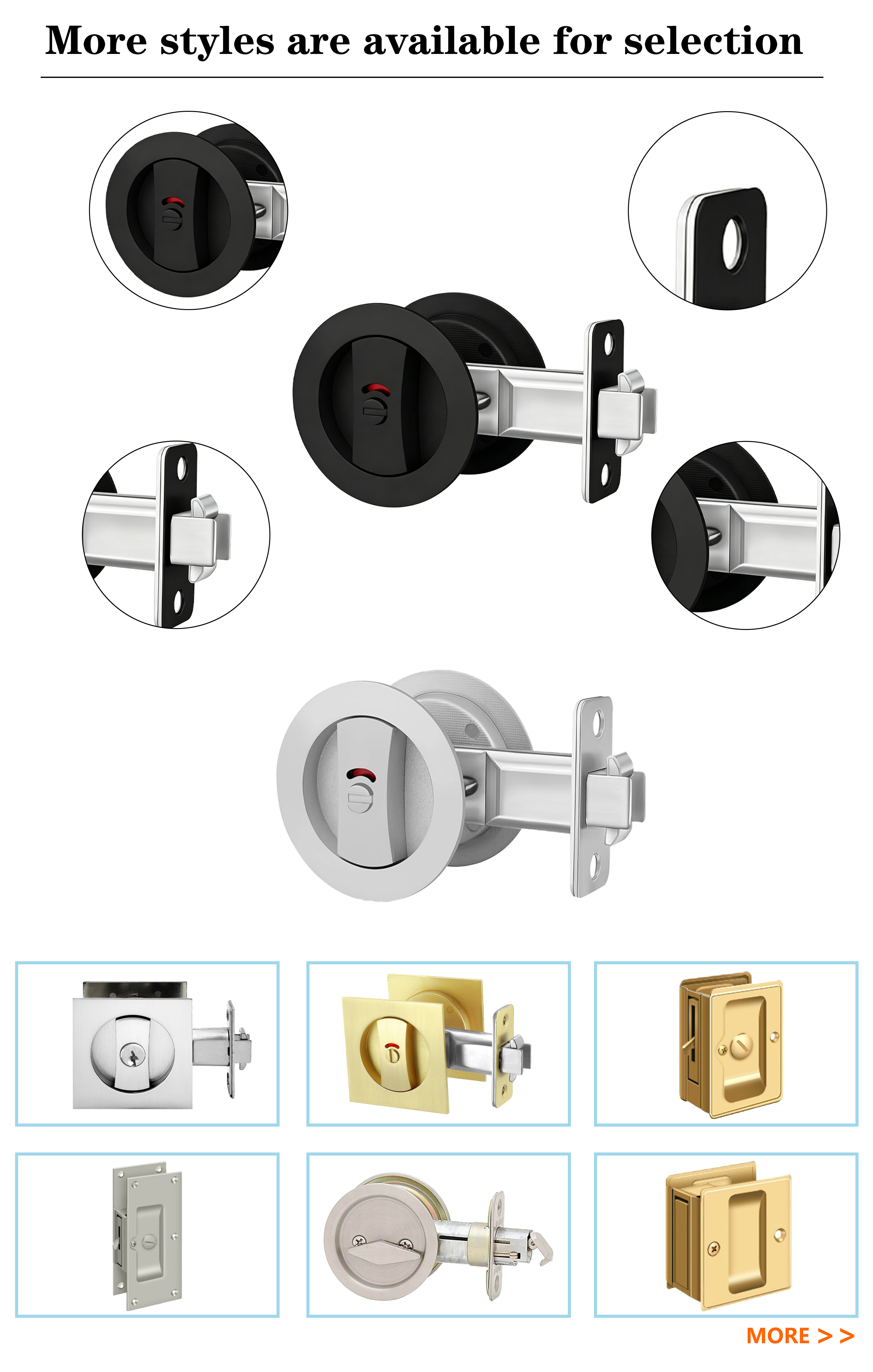 Pocket Lock Hidden Embedded Design For Household Sliding Pocket Door Hardware