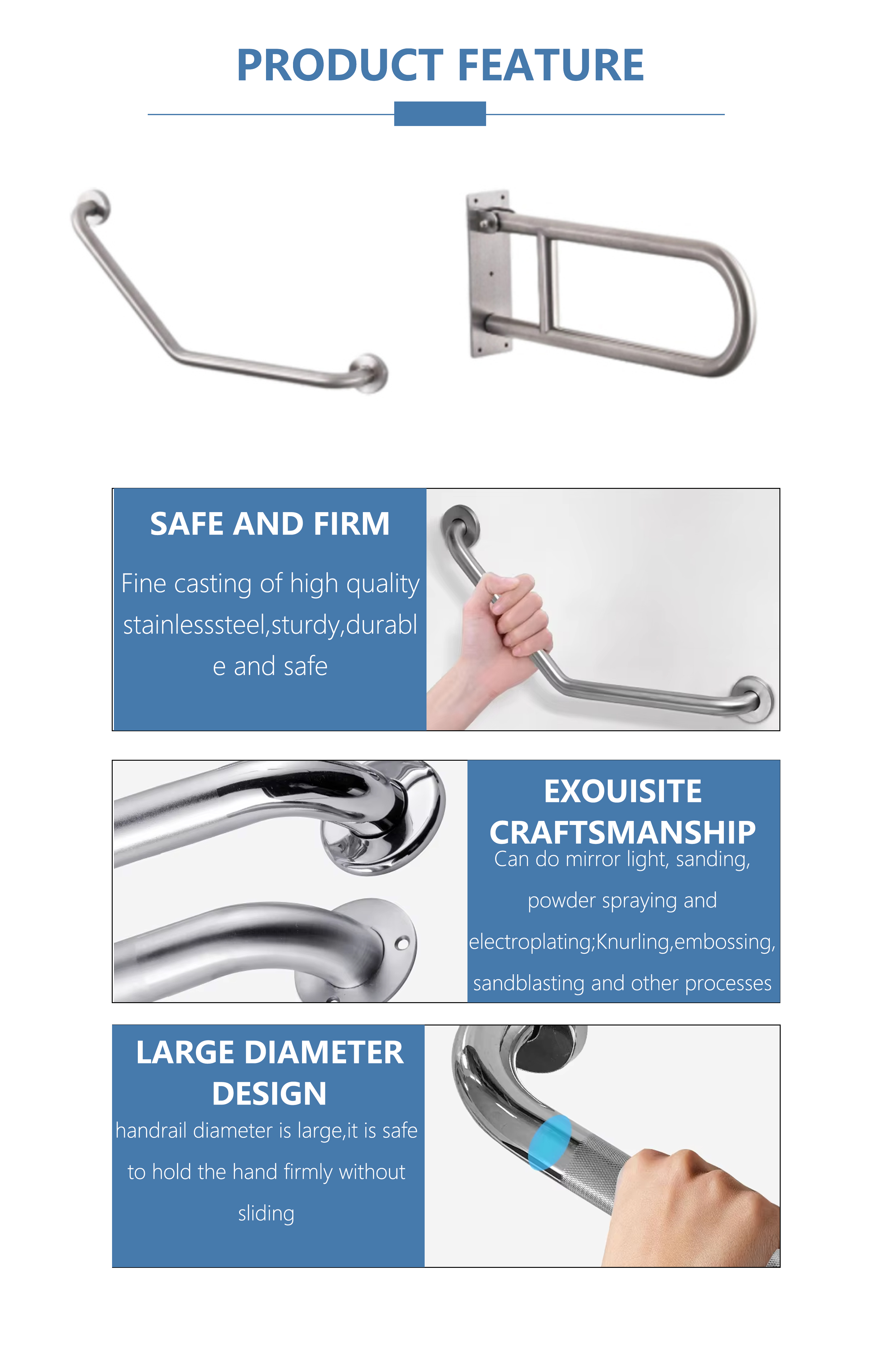 Foldable U Shape Grab Bar Toilet Safety Handrail for Elderly Handicap