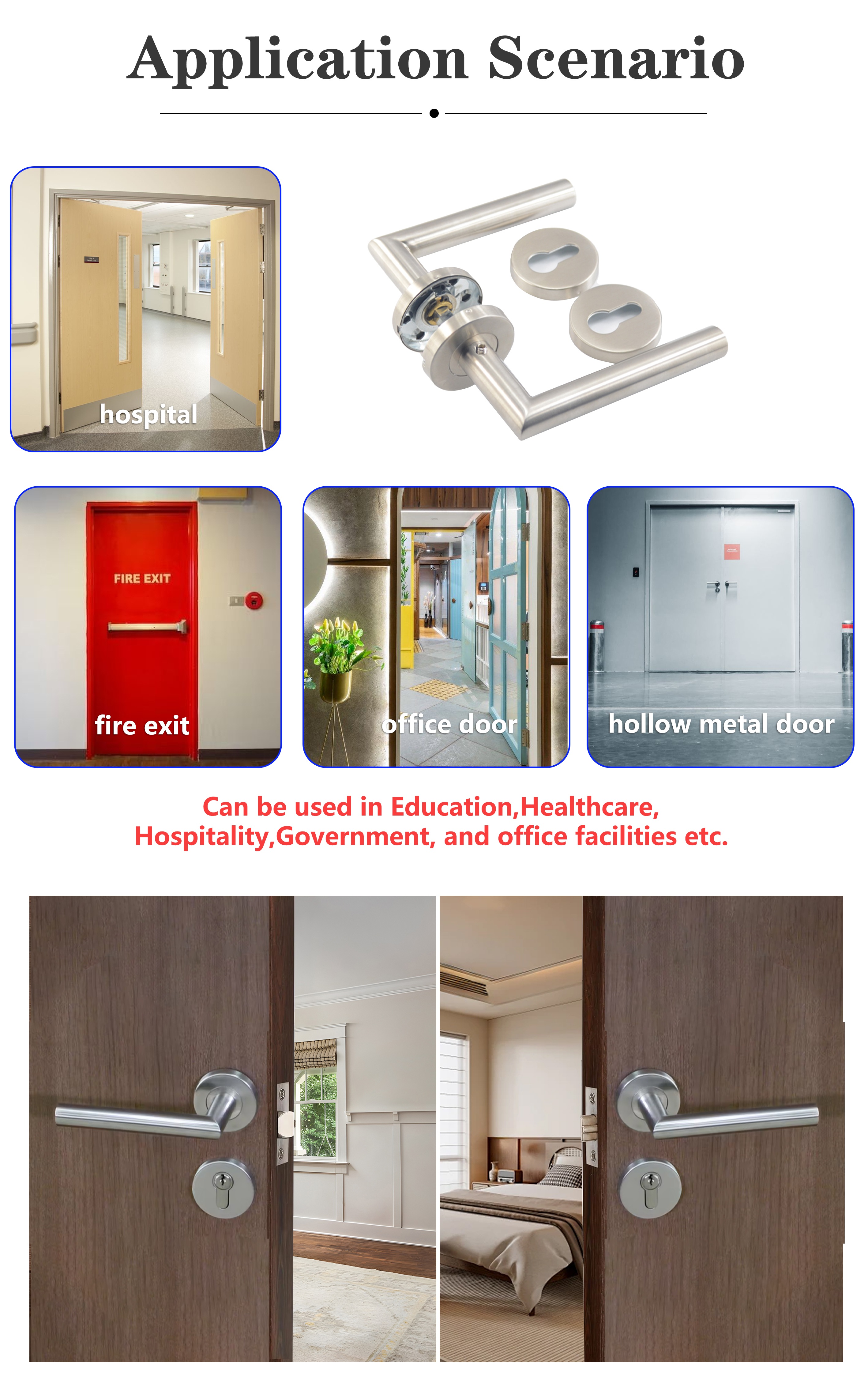 LH1100 Modern U-Shaped Stainless Steel Door Lever Handle with Square Rose